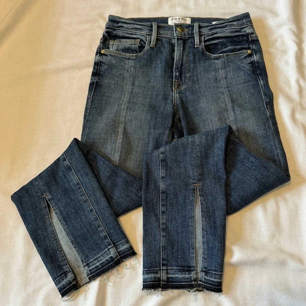 Frame 24 Le Nouveau Straight Jeans w/ Split Hem